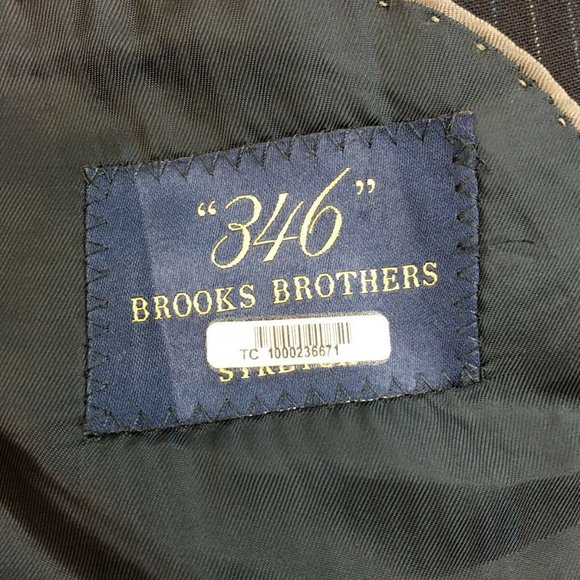 Brooks Brothers 346 Stretch Stripe Pattern Wool Tailored Jacket, Men's Size Medium wool navy blue type Vintage Second Hand